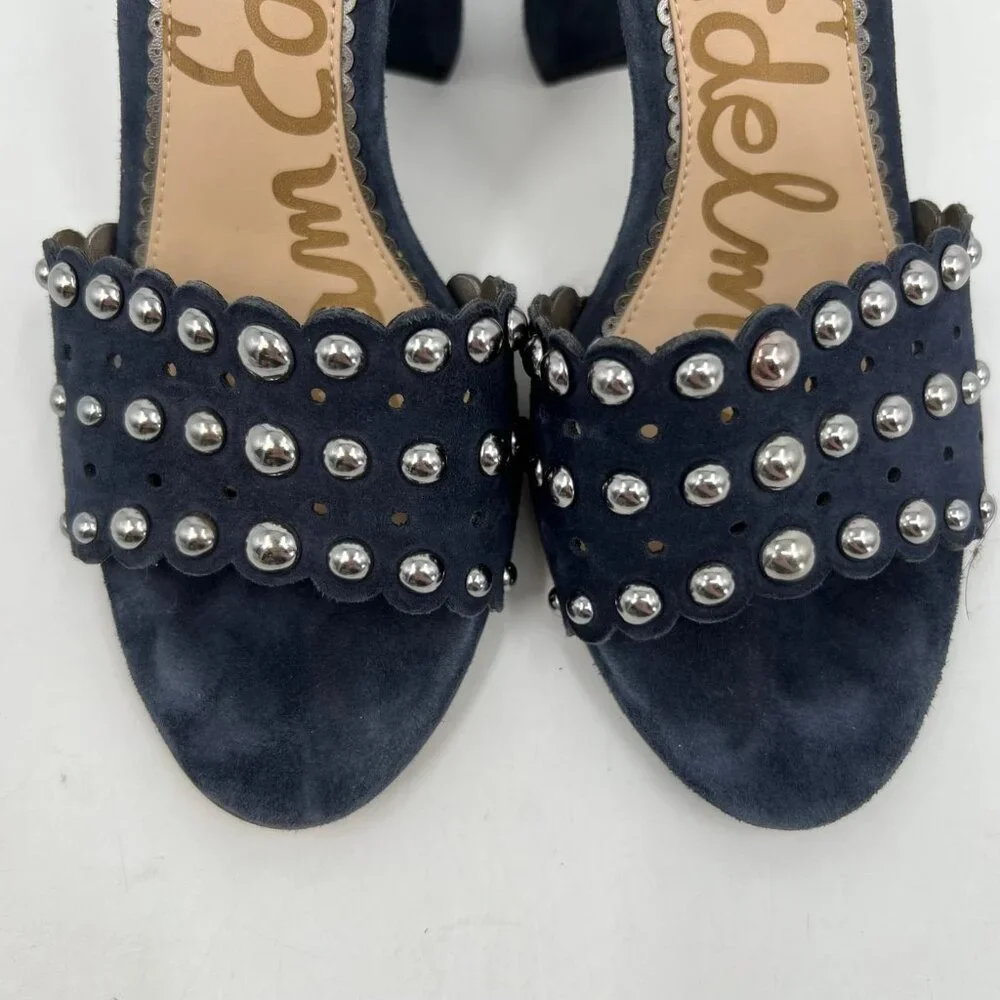 Sam Edelman Blue Suede Scalloped Edge Block Heels | Size 8.5 - Picture 6 of 9